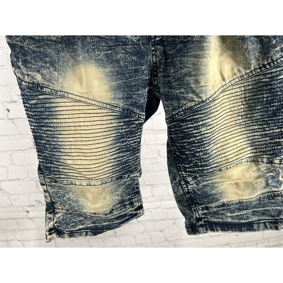 Dash American Designers Very Distressed Dark Blue Acid Wash Men’s Shorts (34x11) - Picture 6 of 11